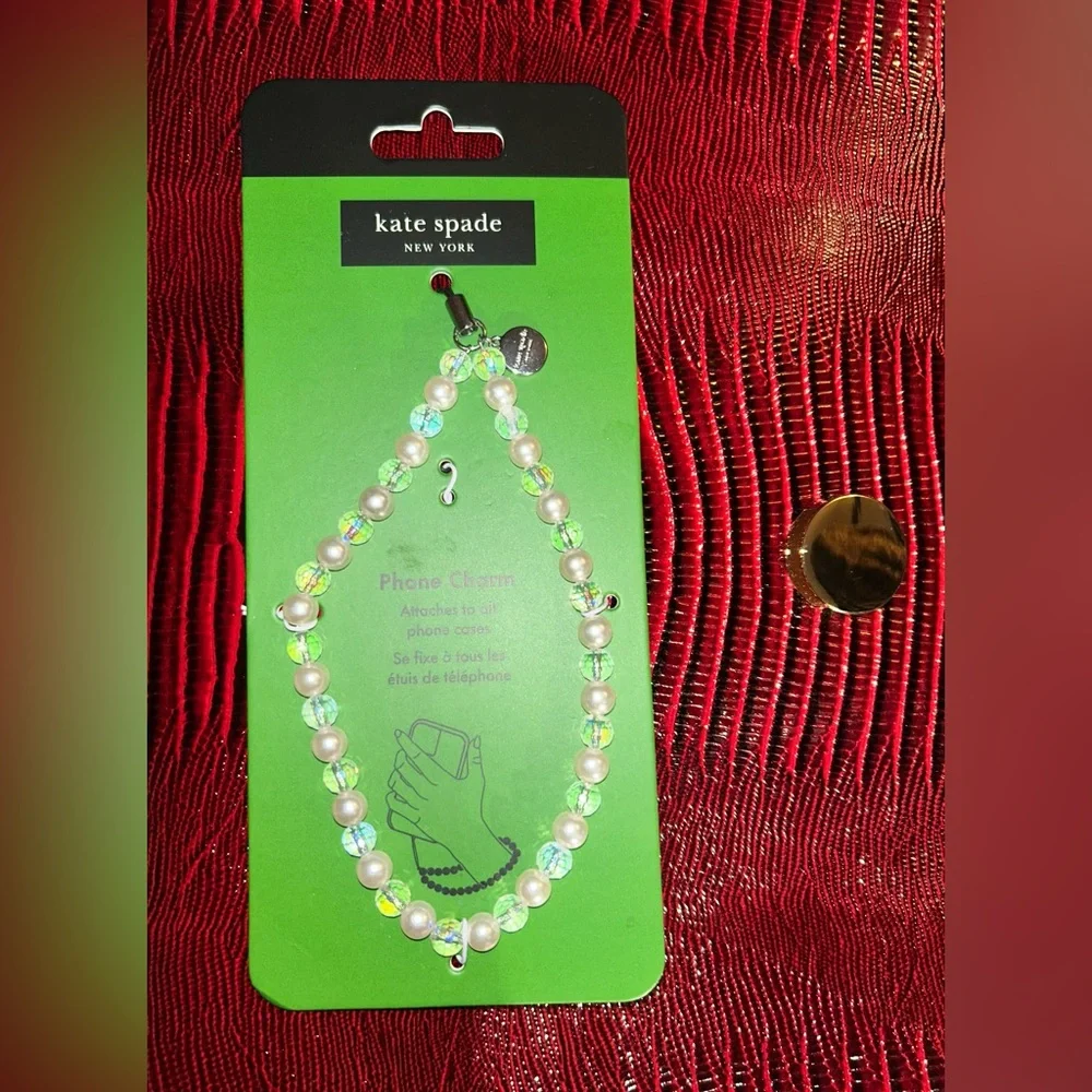 NWT kate spade Clear Iridescent Beaded Phone Charm Bracelet Giftable - Picture 1 of 5